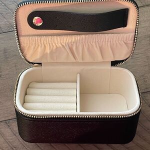 Cosmiya Small Faux Leather Travel Jewelry Box Zip Closure Black w/ Bag 5"x8" New